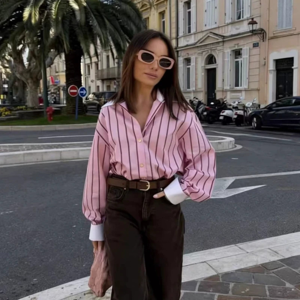 ZARA Oversized Color Block Striped Patchwork Shirt